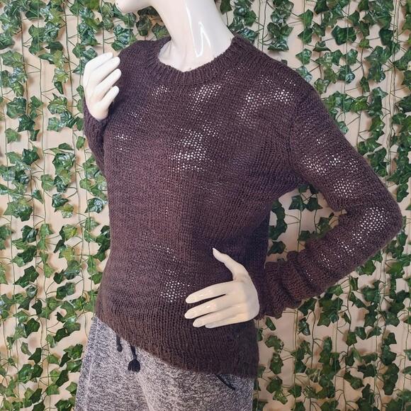 Ci Sono Women's Brown Knit Dropped Shoulders Long Sleeves Casual Boho Sweater - Picture 3 of 12